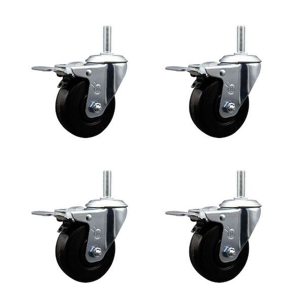 35 Inch Phenolic Swivel 58 Inch Threaded Stem Caster Set with Total Lock Brake
